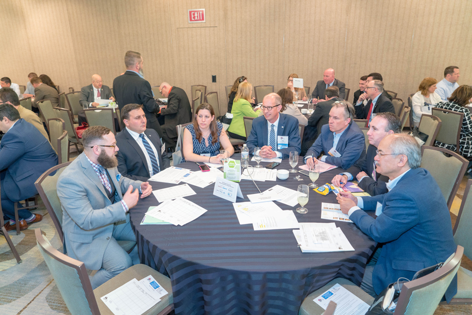 L-R: Bradford Lachut, Esq.; PIACT Director Nick Ruickoldt, CPIA; PIACT-YIP President Katie Bailey, CPIA, ACSR, CLCS; PIA National President and PIACT past President Timothy G. Russell, CPCU; PIANH President-elect Lyle W. Fulkerson, JD; PIACT President Ken Distel; and PIACT past President Augusto Russell, CIC